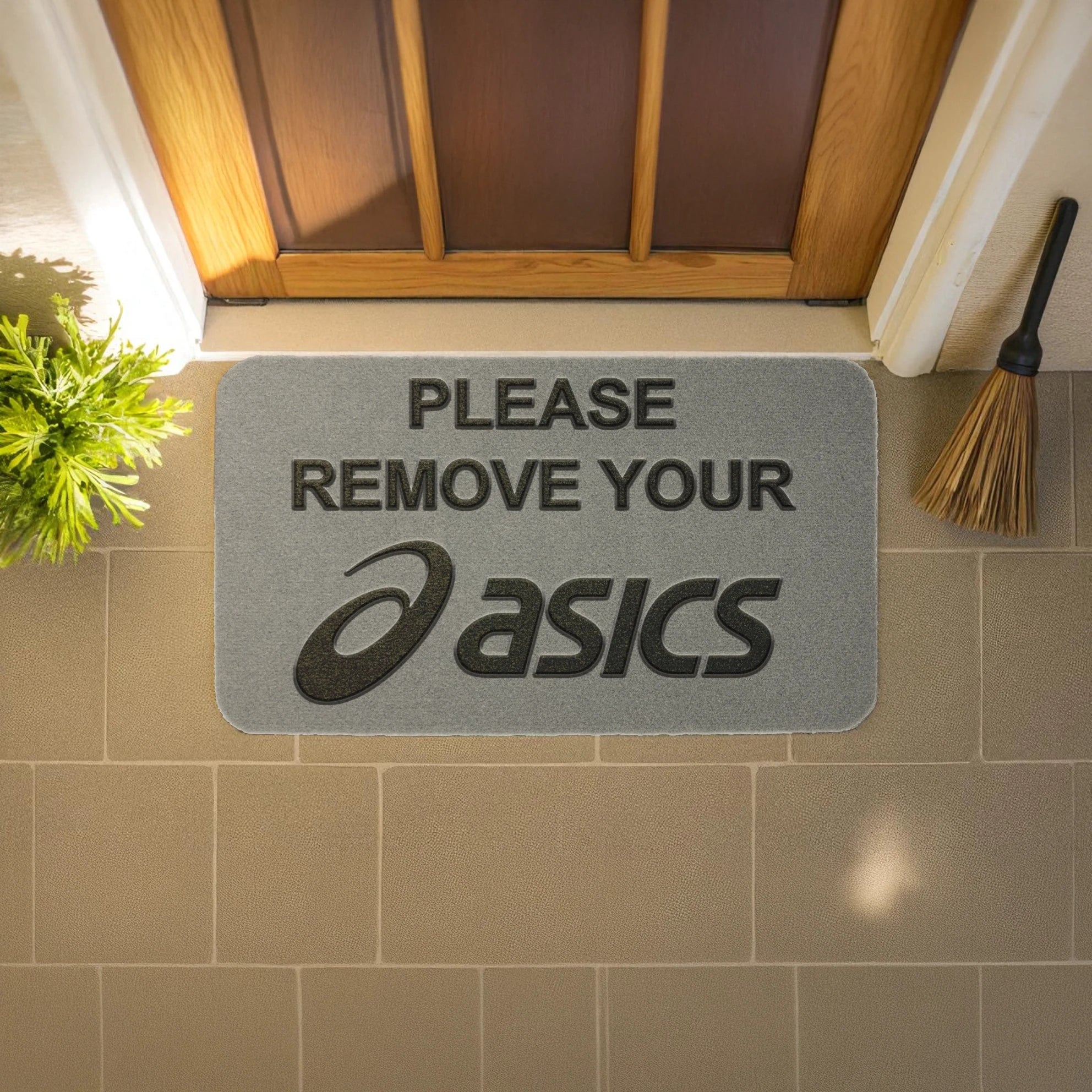 Front View of ASICS Light Grey Doormat 70 x 40cm